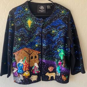 VTG Michael Simon Christmas Cardigan with Sequins, matching tank top 2 piece set